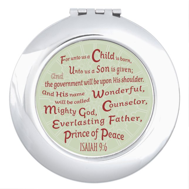 Isaiah 9:6 in Christmas Colors Compact Mirror (Front)