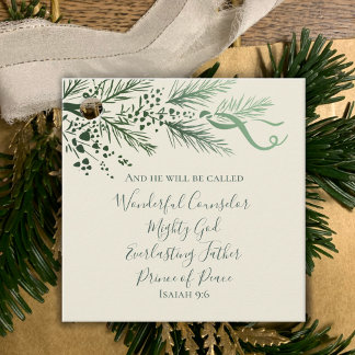 Isaiah 9:6 Personalized Modern Pine Christmas Gift Favor Tags