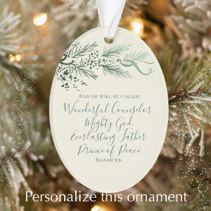 Isaiah 9:6 Personalized Modern Pine Christmas Gift Ornament