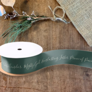 Isaiah 9:6 Prince of Peace Elegant Green Christmas Satin Ribbon
