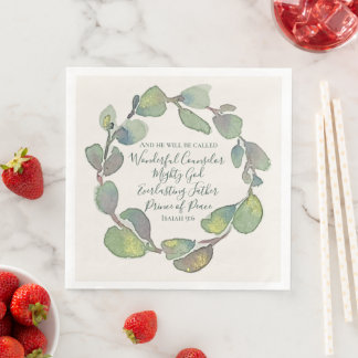 Isaiah 9:6 Sage Watercolor Christian Christmas Paper Dinner Napkins