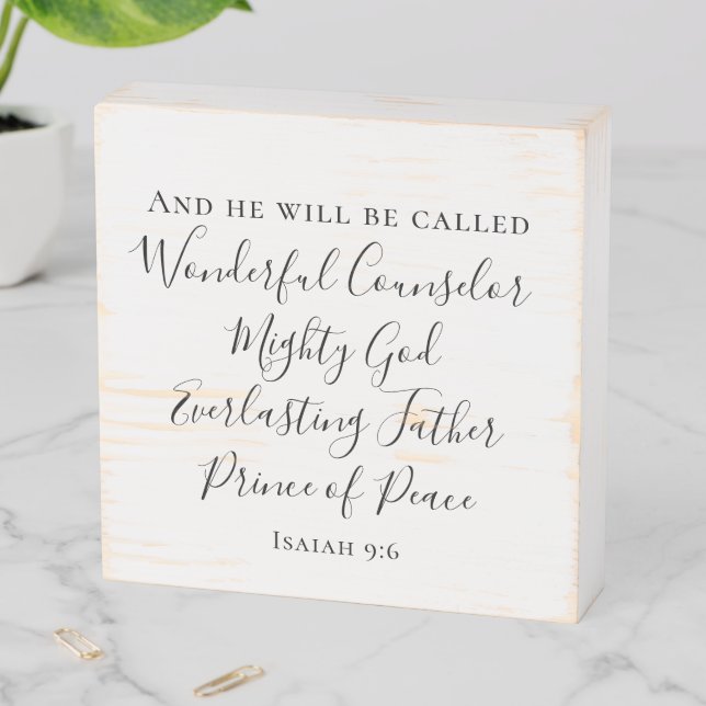 Isaiah 9:6 Scripture Modern Christmas Farmhouse Wooden Box Sign (In Situ Horizontal)