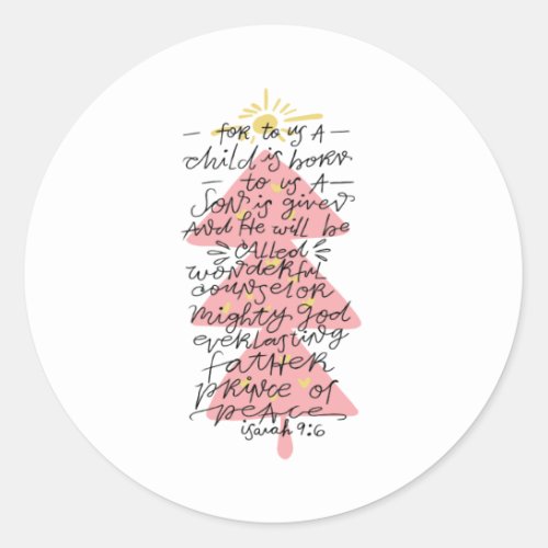 Isaiah 96 Typography Christmas Bible Verse   Classic Round Sticker