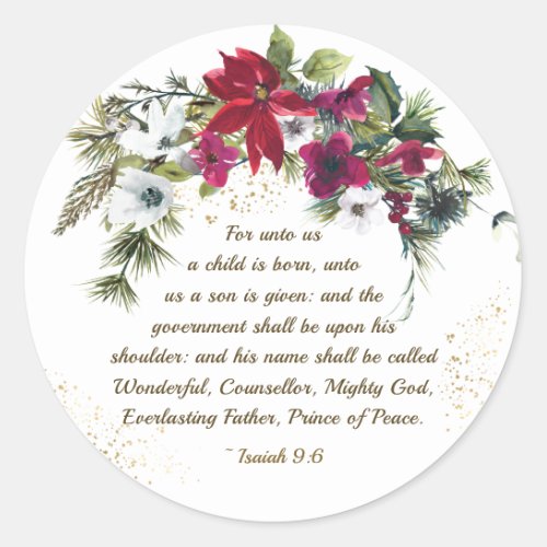 Isaiah 96 Unto Us A Child is Born Bible Christmas Classic Round Sticker