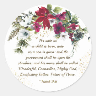 Isaiah 9:6 Unto Us A Child is Born Bible Christmas Classic Round Sticker