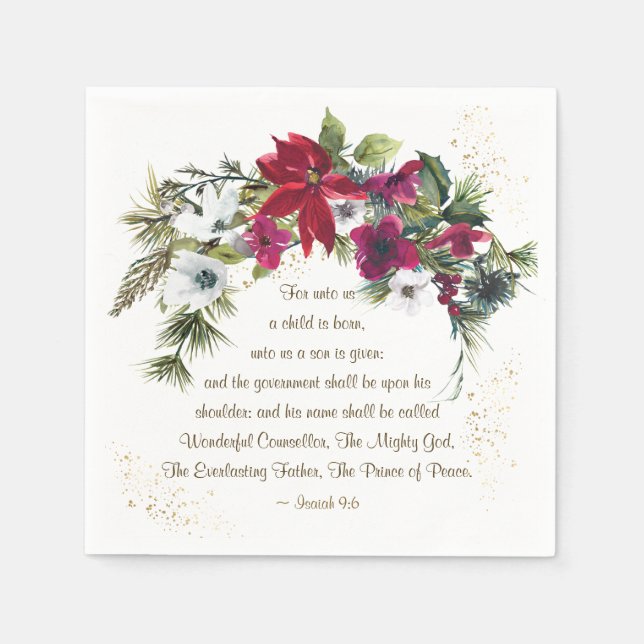 Isaiah 9:6 Unto Us A Child is Born Bible Christmas Napkins (Front)