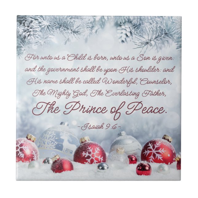 Isaiah 9:6 Unto us a Child is Born Christmas Ceramic Tile (Front)