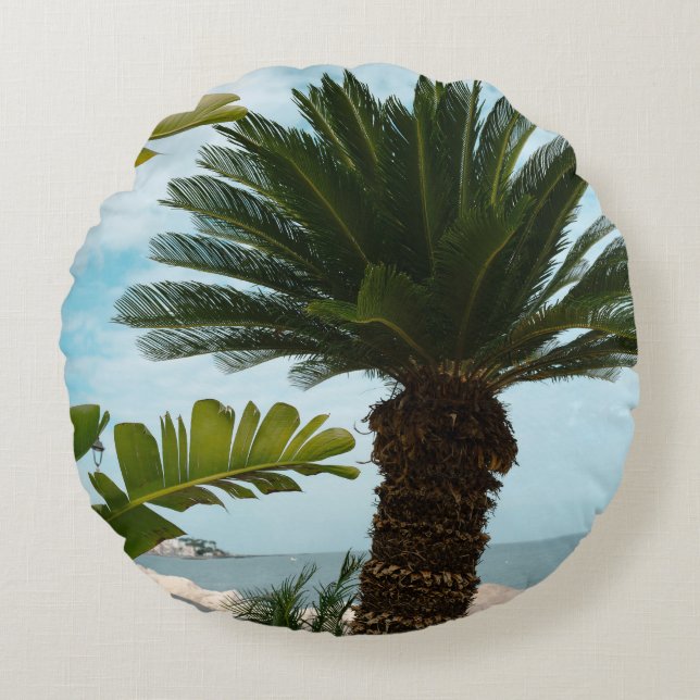 Ischia Ponte Oceanfront Palm Serenity 1 Round Pillow (Front)