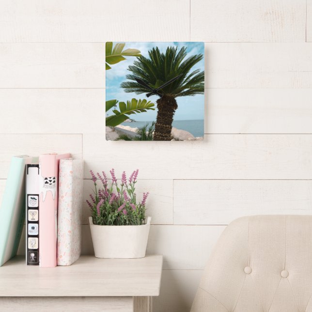 Ischia Ponte Oceanfront Palm Serenity 1 Square Wall Clock (Reading Room)