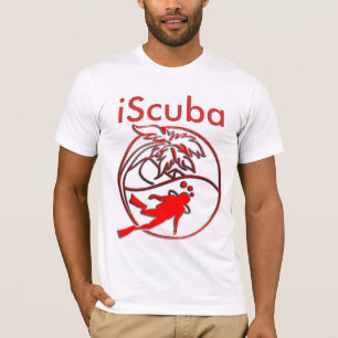 iScuba -Red Circle With Palm and Scuba Diver T-Shirt