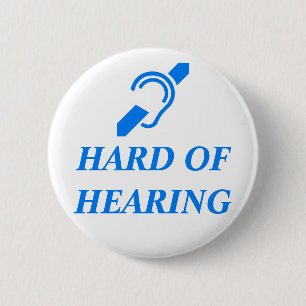 ISD Hard of Hearing, Blue on White Button