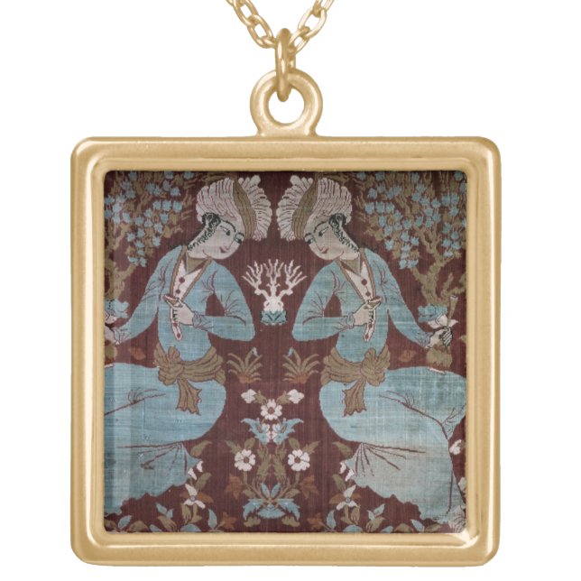 Isfahan style panel, Persian, 17th century (silk) Gold Plated Necklace (Front)