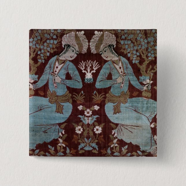 Isfahan style panel, Persian, 17th century (silk) Pinback Button (Front)