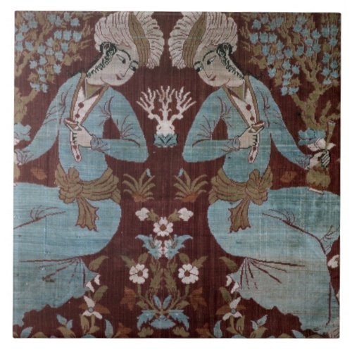 Isfahan style panel Persian 17th century silk Tile