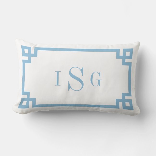 ISG Sky Blue Greek Key Monogram Lumbar Pillow