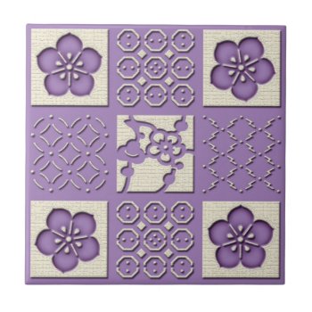 Ishidatami Japanese Checked Pattern Plum Flowers 2 Tile by YANKAdesigns at Zazzle