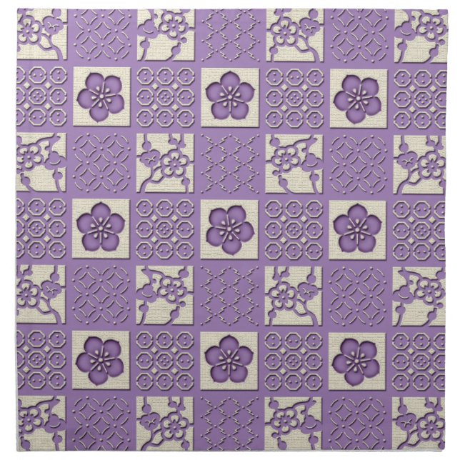 Ishidatami japanese checked pattern plum flowers cloth napkin (Front)