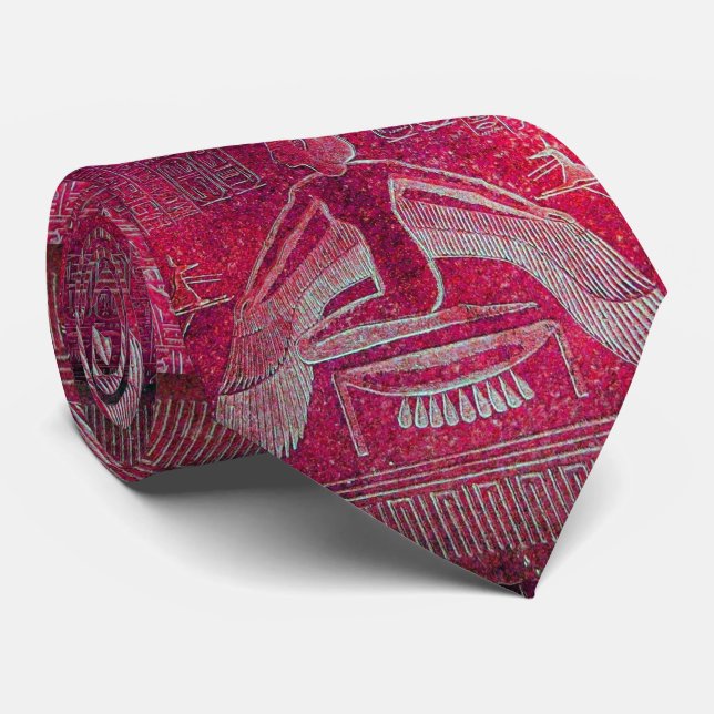 ISIS,Egyptian Goddess Antique Red Pink Hieroglyphs Neck Tie (Rolled)