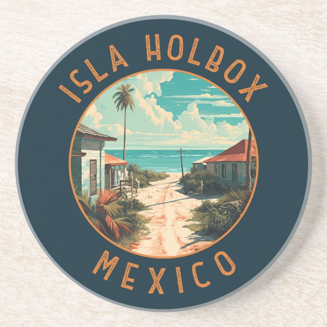 Isla Holbox Mexico Travel Art Vintage Coaster (Front)