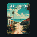 Isla Holbox Mexico Travel Art Vintage Magnet<br><div class="desc">Isla Holbox Mexico vector art design. It's part of the Yum Balam Nature Reserve and separated from the mainland by the Yalahau Lagoon,  which is home to flamingos and pelicans.</div>