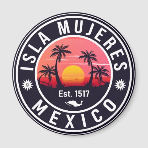 Isla Mujeres Mexico Retro Sunset Souvenirs Palm Magnet