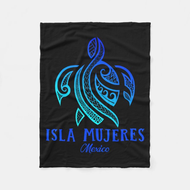 Isla Mujeres Mexico Sea Turtle Tie Dye Hibiscus Va Fleece Blanket (Front)