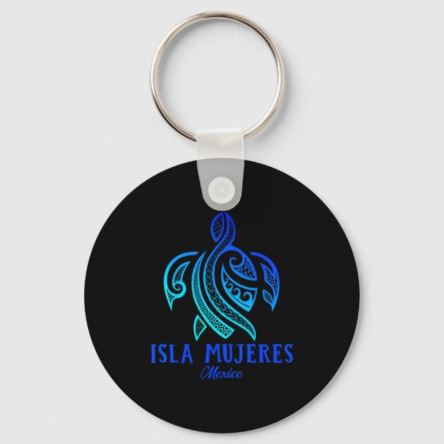 Isla Mujeres Mexico Sea Turtle Tie Dye Hibiscus Va Keychain (Front)