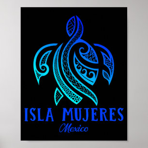 Isla Mujeres Mexico Sea Turtle Tie Dye Hibiscus Va Poster