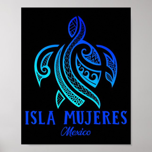 Isla Mujeres Mexico Sea Turtle Tie Dye Hibiscus Va Poster (Front)