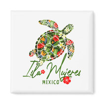 Isla Mujeres Mexico Sea Turtle Tropical Hibiscus V Magnet