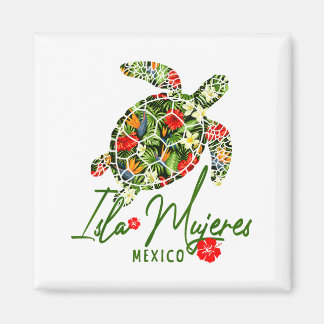 Isla Mujeres Mexico Sea Turtle Tropical Hibiscus V Magnet