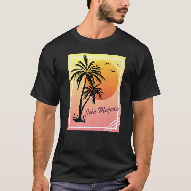 Isla Mujeres Retro Vintage Sunset   T-Shirt (Front)