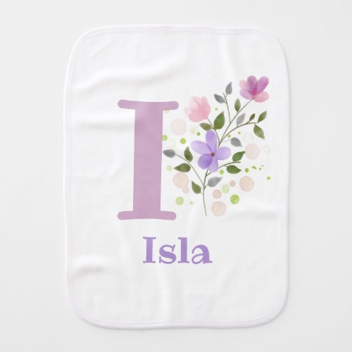 Isla Name with a Floral Design Baby Burp Cloth