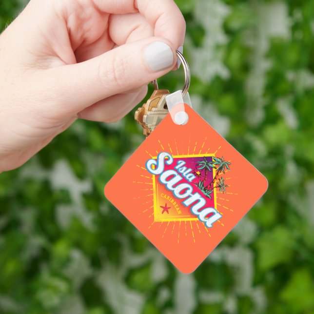 Isla Saona Caribbean Dominican Republic Retro Keychain (Hand)