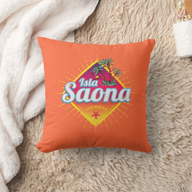Isla Saona Caribbean Dominican Republic Retro Throw Pillow (Blanket)