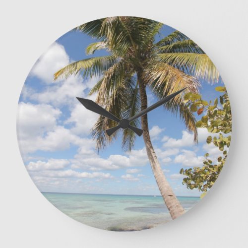 Isla Saona _ Palm Tree at the Beach Large Clock