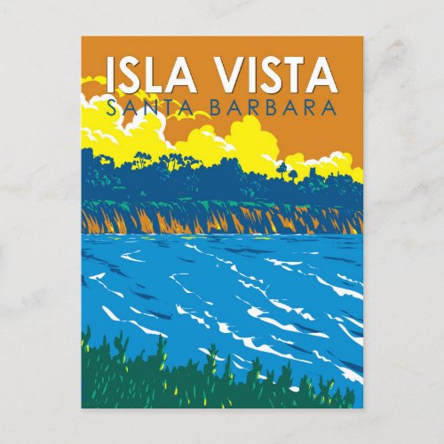 Isla Vista California Travel Art Vintage Postcard