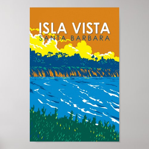 Isla Vista California Travel Art Vintage Poster