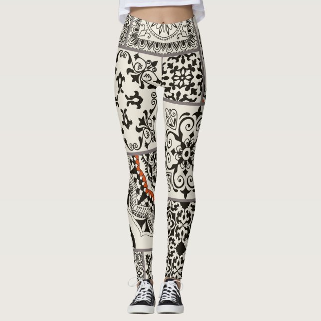 Islam Arabic Majolica Tiles Patchwork Leggings (Front)
