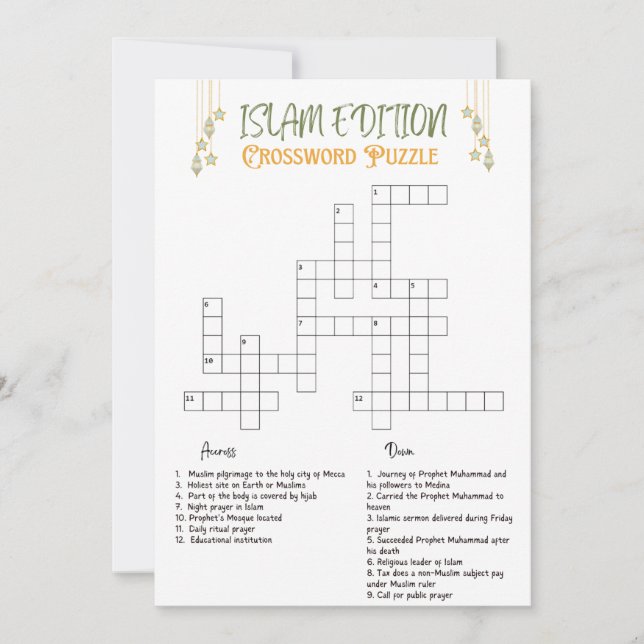 Islam edition crossword quiz puzzle Chapter I Invitation (Front)