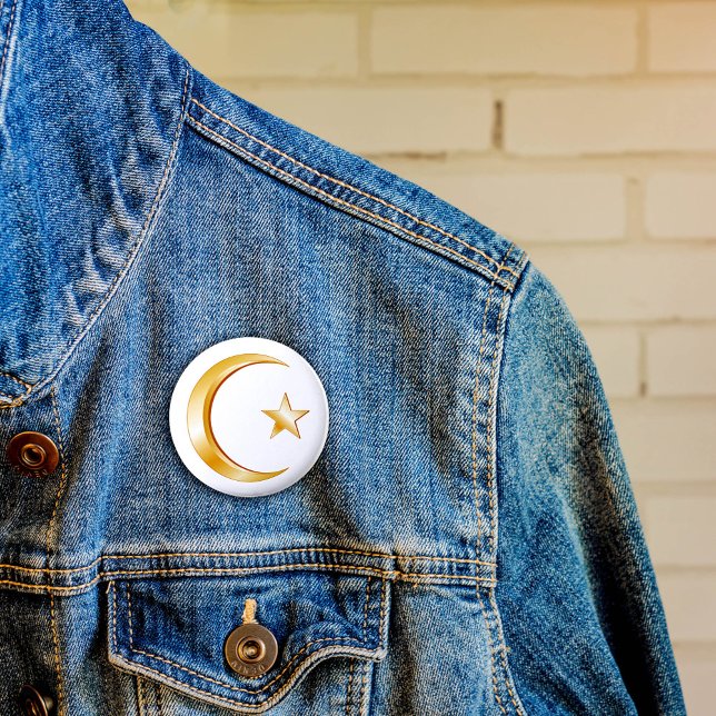 Islam Symbol Button (Golden crescent and star of Islam button.)