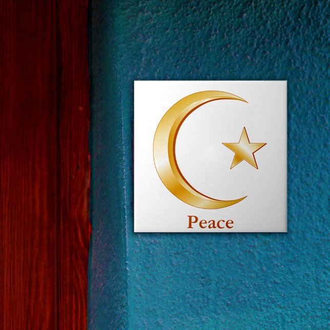 Islam Symbol Ceramic Tile (Crescent moon and star, symbol of Islam. Customize with your text. )