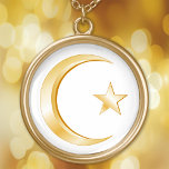 Islam Symbol Necklace Gold Plated<br><div class="desc">The crescent moon and star are a symbol of Islam.  ***Please note gold color on artwork is not metallic.***  More products with this design are available in this store's Islam Category.</div>
