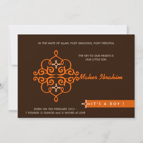 Islamic Aqiqah Aqeeqah invitation baby key ornate