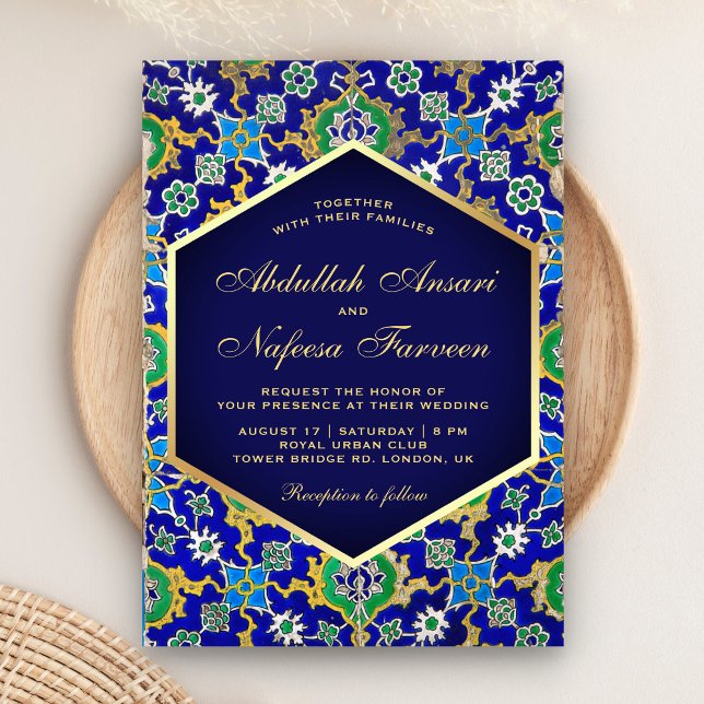 Islamic Arabesque Gold Geometric Mosaic Wedding Invitation (Creator Uploaded)