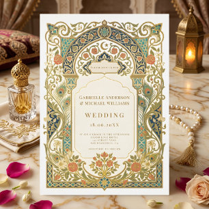 Islamic Art Nouveau Damask Arabesque Muslim Arch Foil Invitation