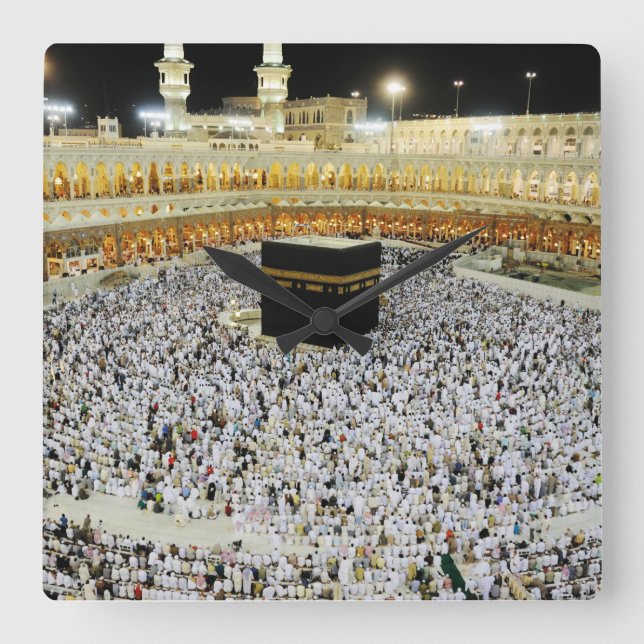 Islamic Art, The Muslim Pilgrimage to Mecca Square Wall Clock (Front)