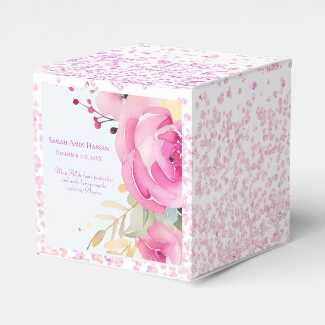 Islamic Baby Girl Floral Birth  Favor Boxes (Front Side)