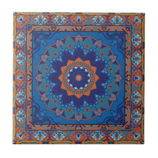 Islamic Blue And Orange Pattern Ceramic Tile