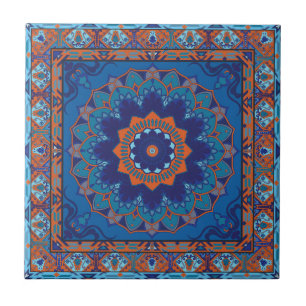 Islamic Blue And Orange Pattern Ceramic Tile